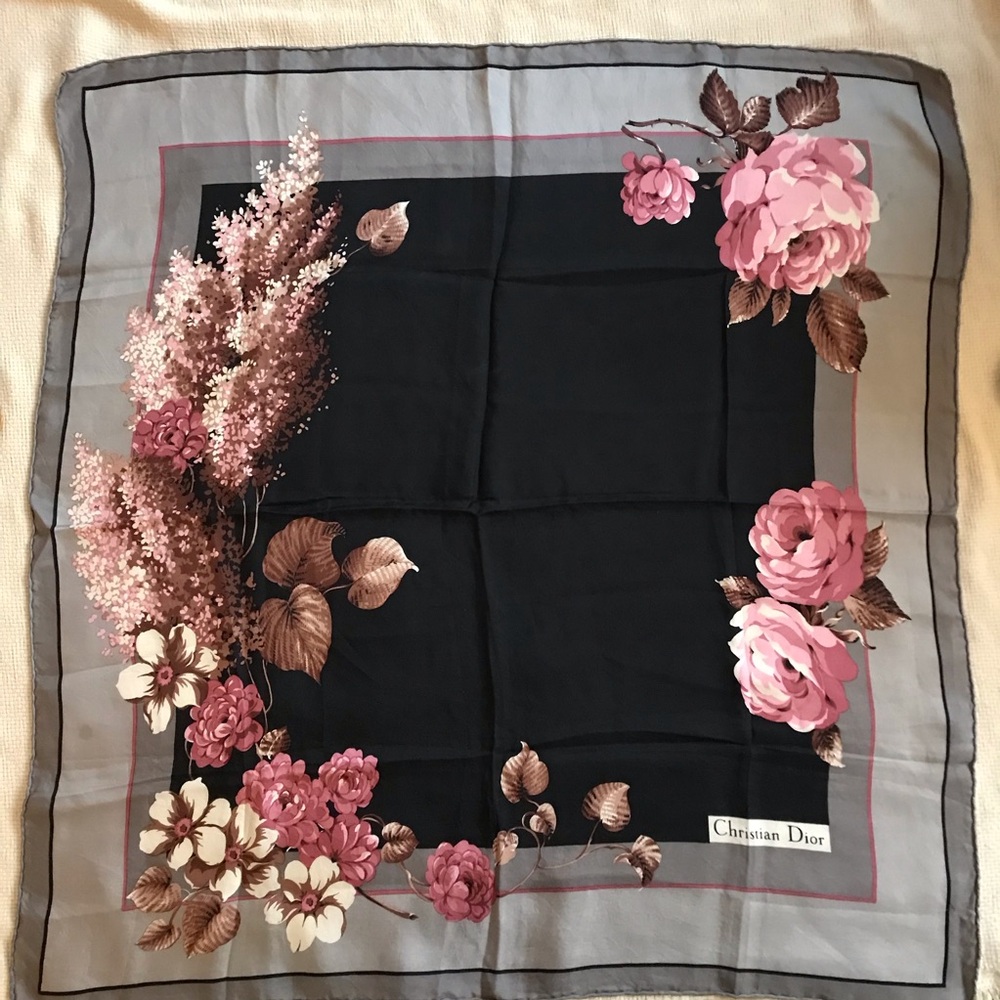 Christian Dior Vintage Floral Silk Scarf